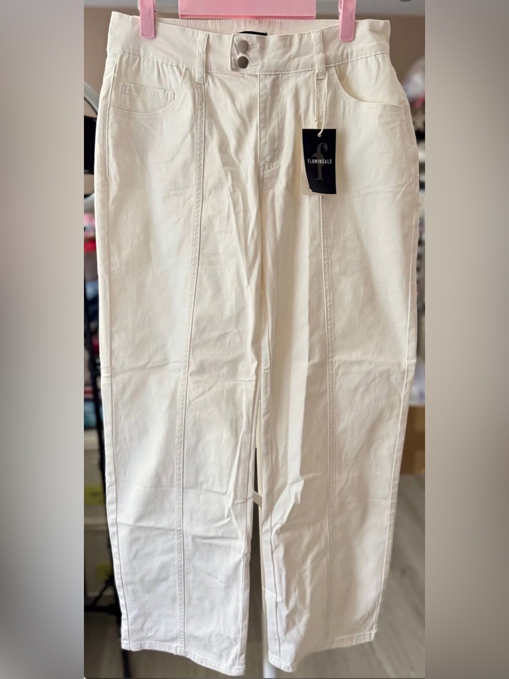 Flamingals ~ NWT ~ Front-Seam Barrel Leg Crop Pants
